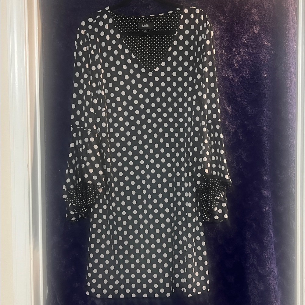 MSK Black and White Polka Dot Long Sleeve Dress - Picture 2 of 3